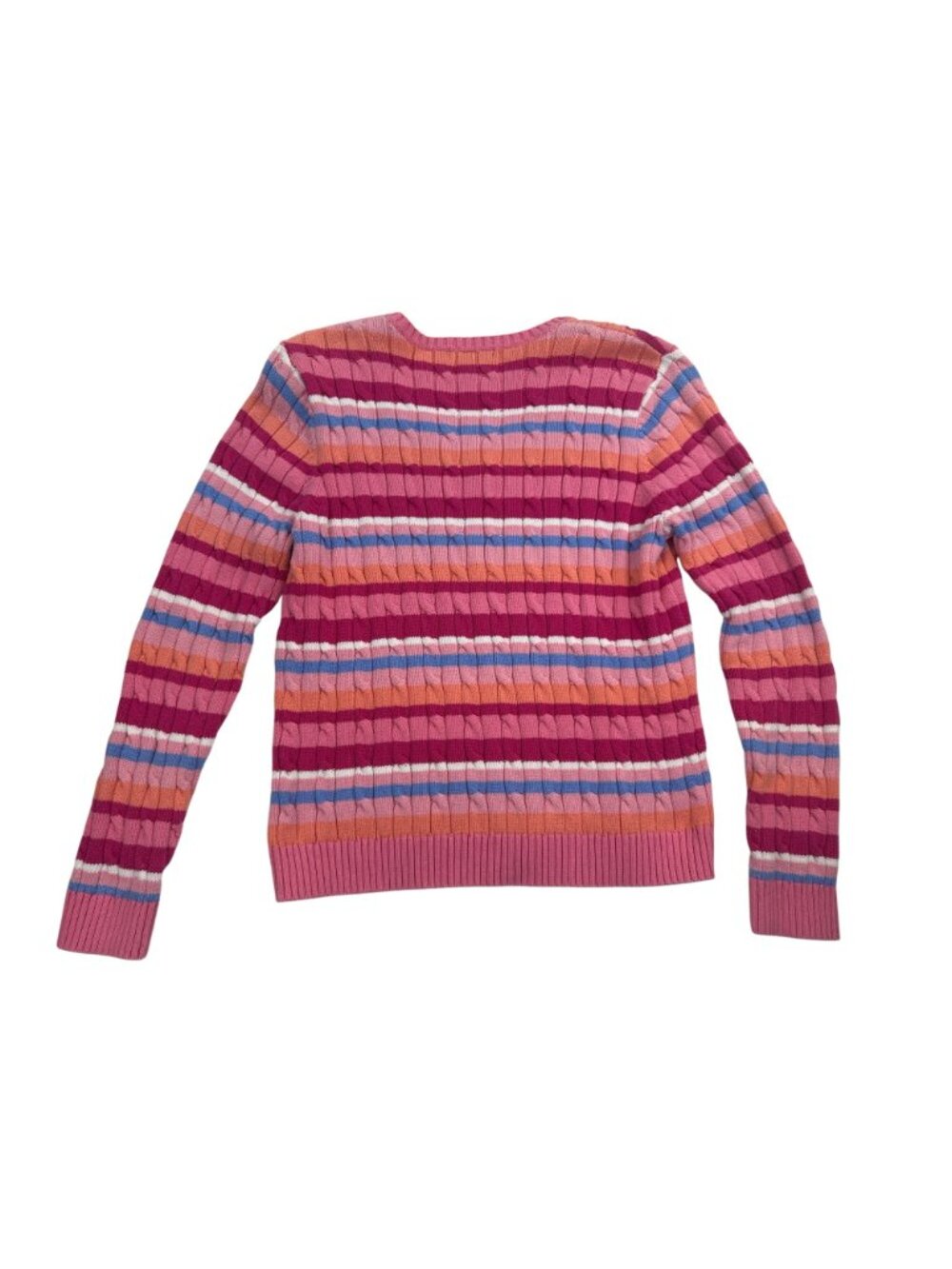 Chaps Women’s L V-Neck Cable Knit Sweater Striped Cotton Multicolor - Picture 6 of 10